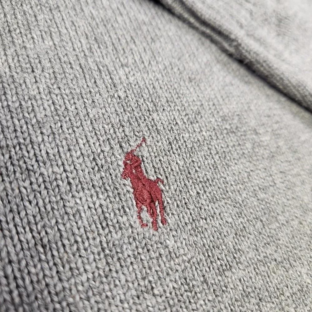 Polo Ralph Lauren Sweater Men Large Gray Heavy Cotton Chunky Knit 1/4 Zip Preppy